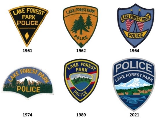 Lake Forest Park Police Department Patches from 1961 to 2021