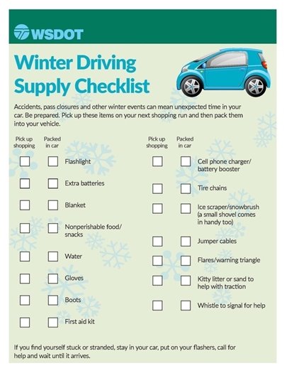 WSDOT Winter Driving Supply Checklist