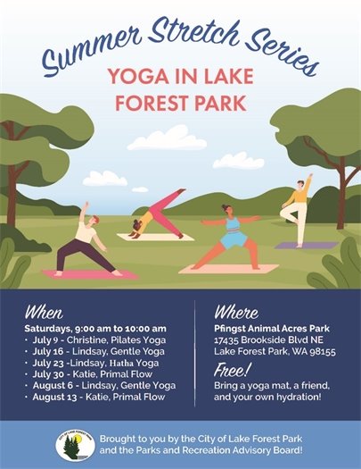 Summer stretch series--yoga in Lake Forest Park flyer