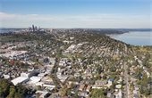 Aerial view of downtown Seattle and surrounding area